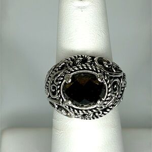 NWOT Carolyn Pollack Sterling Silver Genuine Smokey Quartz Designer Ring Boho